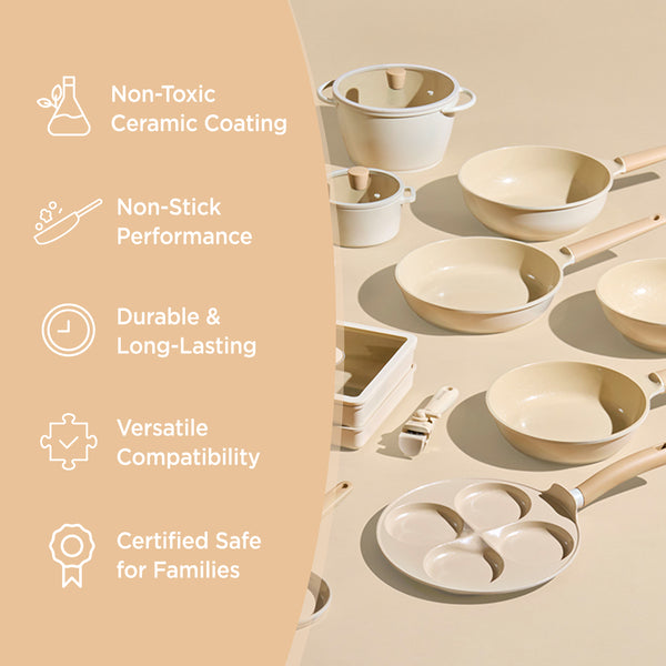 TRUECOOK Eco Ceramic Non-Stick Pot – 24cm Double Handle Induction Pot – Oven & Dishwasher Safe – Beige