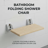 Bathroom Folding Shower Chair – Wall Mounted, Space-Saving Design, Hinoki Wood Seat, Aluminum Alloy Frame, Supports up to 350 lbs (160 kg) – Luxury Foldable Bench for Bathroom or Spa Use
