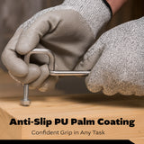 Black Melange HPPE Blended Glove - Grey PU Palm coated (4 Sizes), 5ea
