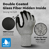 Grey Glass Fiber Glove - Black NBR Foam Palm coated (4 sizes), 5ea