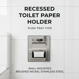 Recessed Toilet Paper Holder with Push Tray – Wall-Mounted, Brushed Nickel Stainless Steel – Space-Saving, Hygienic, Rust-Resistant Bathroom Tissue Dispenser