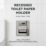 Recessed Toilet Paper Holder with Push Tray – Wall-Mounted, Chrome-Finished Stainless Steel – Space-Saving, Hygienic, Rust-Resistant for Modern Bathrooms