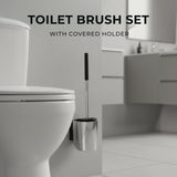 Toilet Brush Set - Wall-Mounted Toilet Brush with Covered Holder, Chrome Finish and Black Handle (Toilet Brush with Holder)