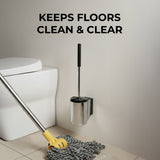 Toilet Brush Set - Wall-Mounted Toilet Brush with Covered Holder, Chrome Finish and Black Handle (Toilet Brush with Holder)