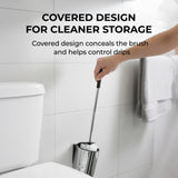 Toilet Brush Set - Wall-Mounted Toilet Brush with Covered Holder, Chrome Finish and Black Handle (Toilet Brush with Holder)