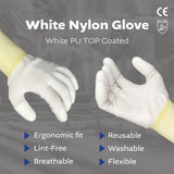 White Nylon Glove - White PU TOP coated (4 sizes), 5ea