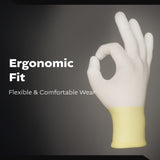 White Nylon Glove - White PU TOP coated (4 sizes), 5ea