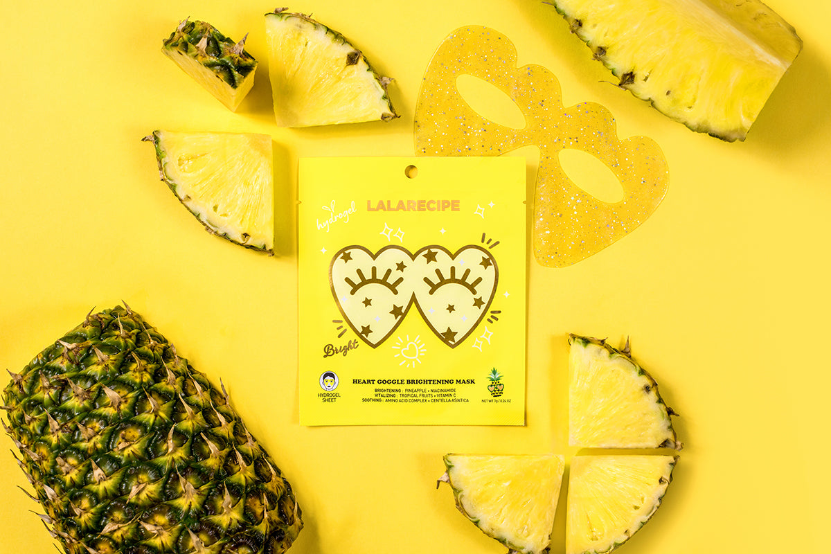 Lalarecipe Heart Goggle Brightening Mask 10pcs - Pineapple extract, pure Vitamin C, Brightening effect, Soothing care, Natural original Ingredients, Cooling Effects (10pcs) made in Korea