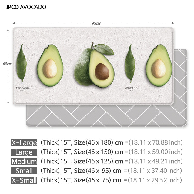 Double-Sided Two Designs Herringbone and Avocado Kitchen Anti-Fatigue Waterproof Kitchen Mat, Extra Small
